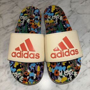 EUC Adidas Women Adilette Comfort Slides Cream Floral Multicolor Size US 8‎